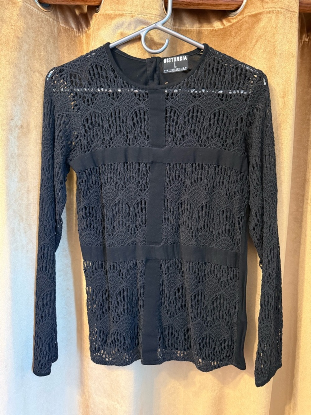 Disturbia Black Crochet Lace Long Sleeve Top
